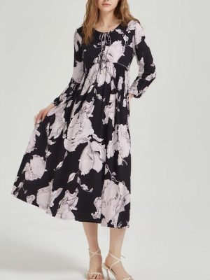 Bohemian Rayon Printed Tassel Loose Long Sleeve Dress