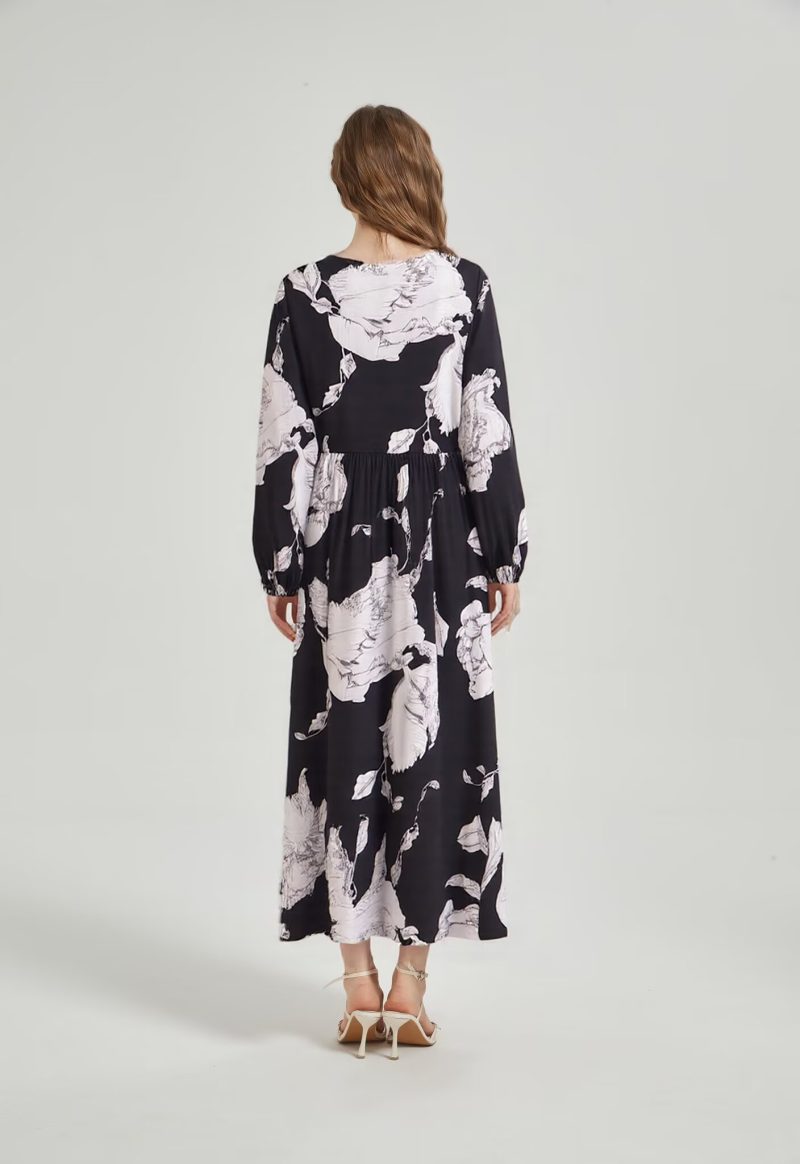 Bohemian Rayon Printed Tassel Loose Long Sleeve Dress - Image 2