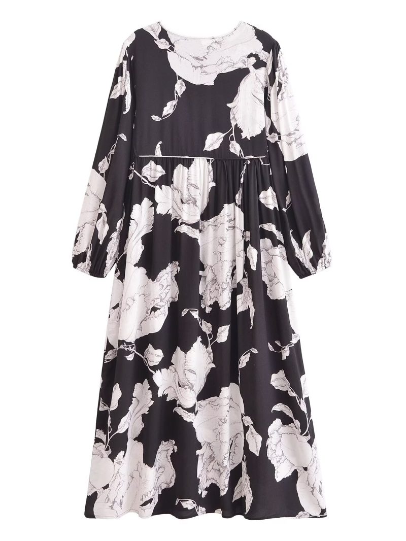 Bohemian Rayon Printed Tassel Loose Long Sleeve Dress - Image 3