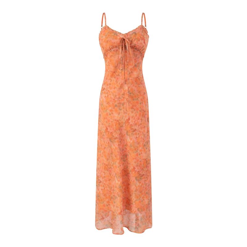Spring Floral Print Casual Suspender Dress