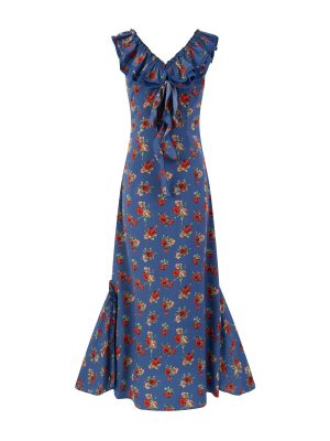 Floral V-Neck Flounce Waist Slimming Dress