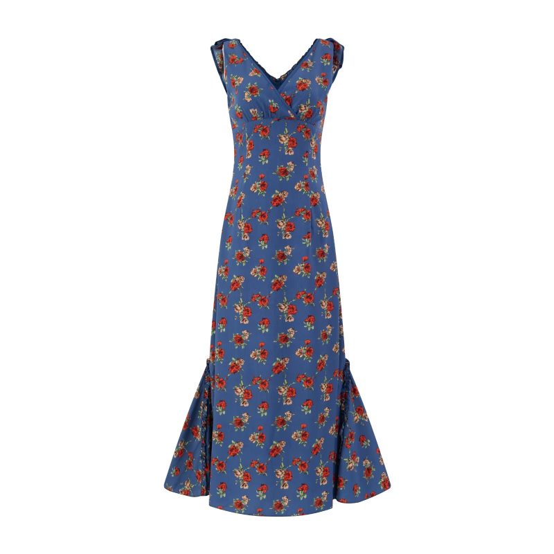 Floral V-Neck Flounce Waist Slimming Dress - Image 2