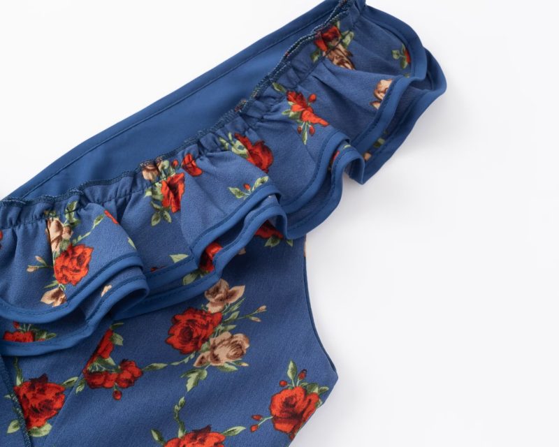 Floral V-Neck Flounce Waist Slimming Dress - Image 3
