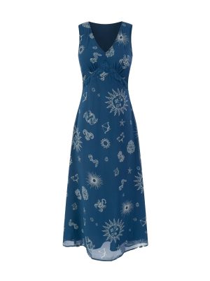 Retro Deep V Printed Lace-Up Waist Dress