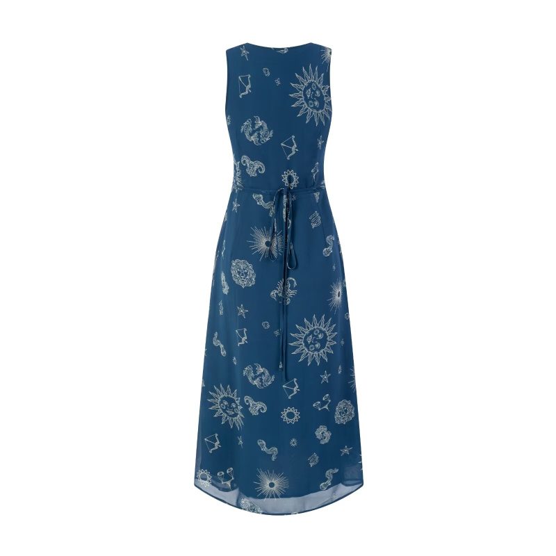 Retro Deep V Printed Lace-Up Waist Dress - Image 2