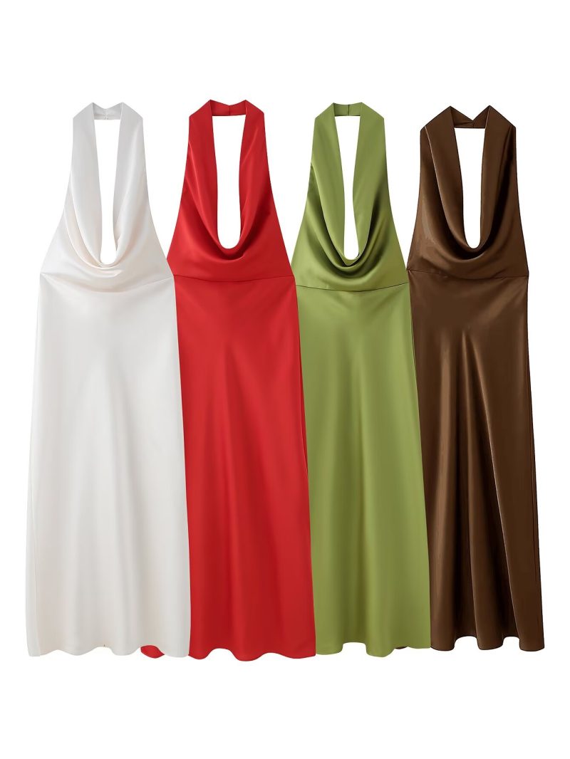 Backless Silk Satin Midi Dress for Summer - Image 2