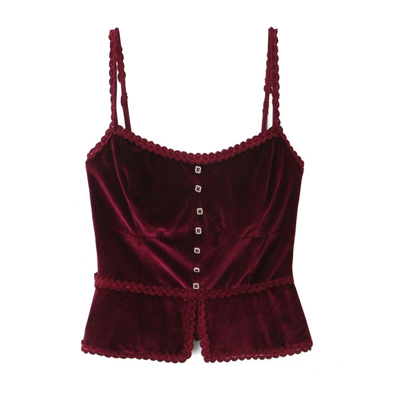 Lace Fastener Velvet Slim Fit Waist Vest - Image 2