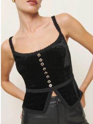 Lace Fastener Velvet Slim Fit Waist Vest