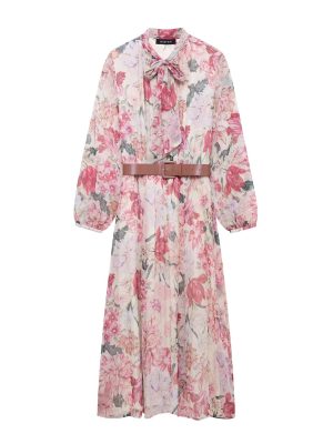 Floral Belted Midi Dress for Spring Summer