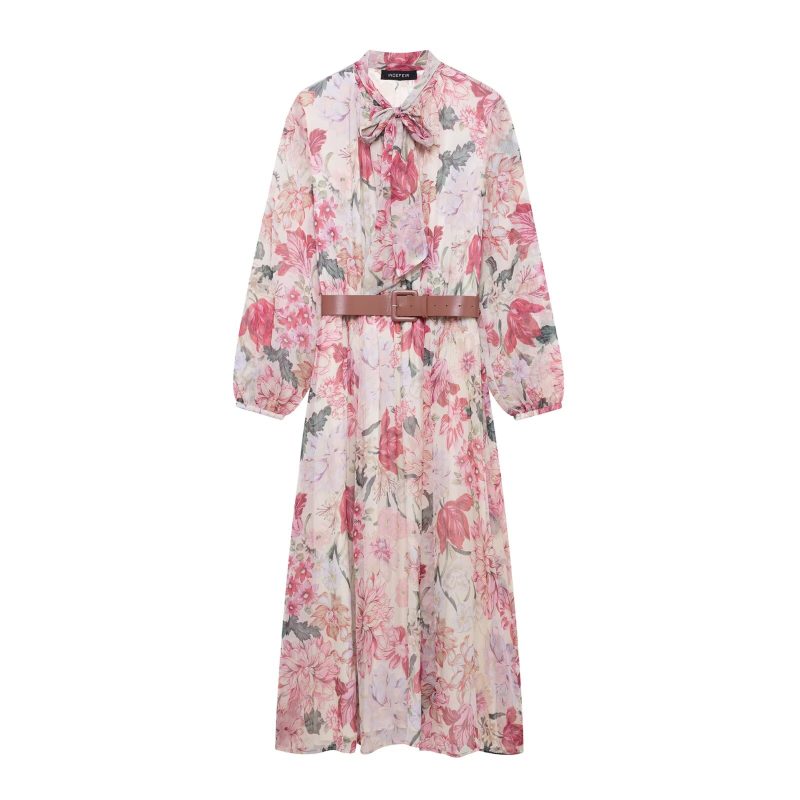 Floral Belted Midi Dress for Spring Summer