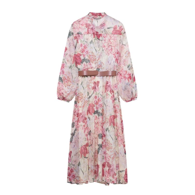Floral Belted Midi Dress for Spring Summer - Image 2