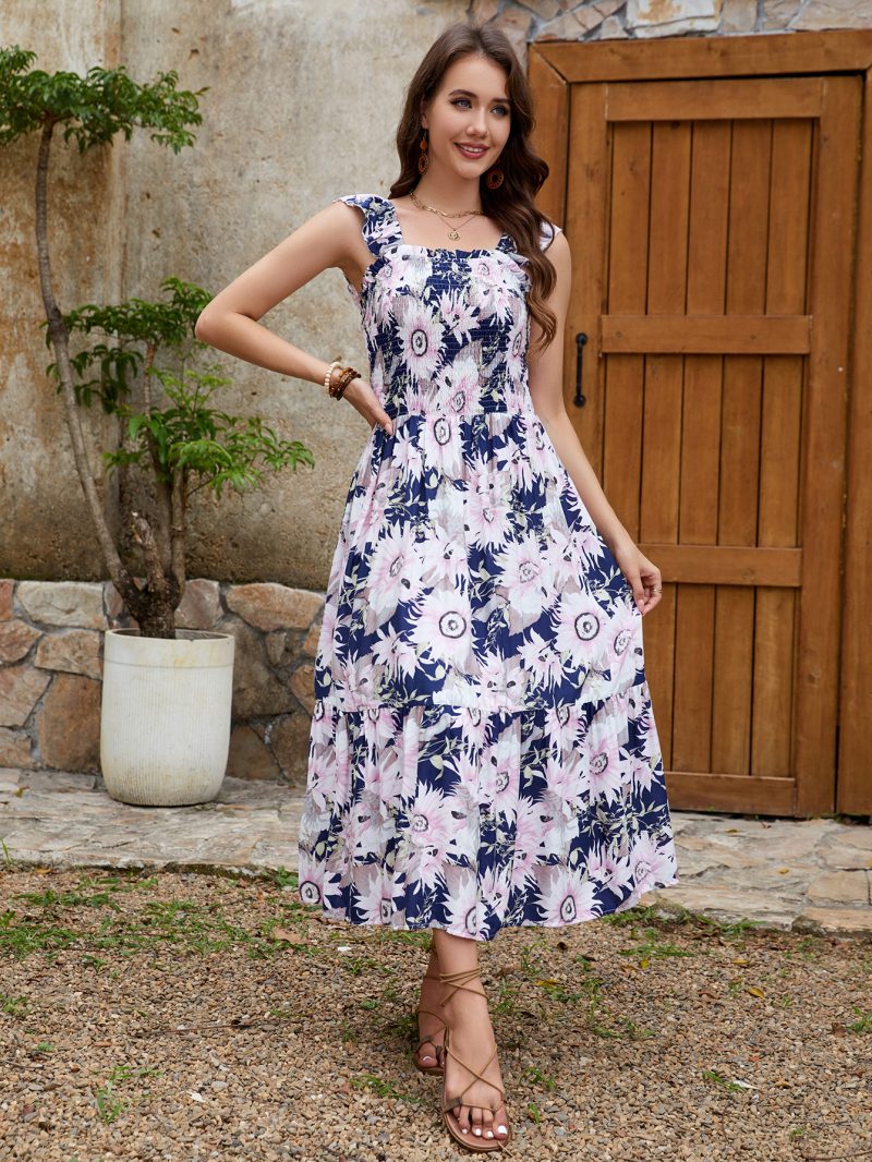 Boho Large Flower Lotus Sleeve Tunic Dress - Image 3