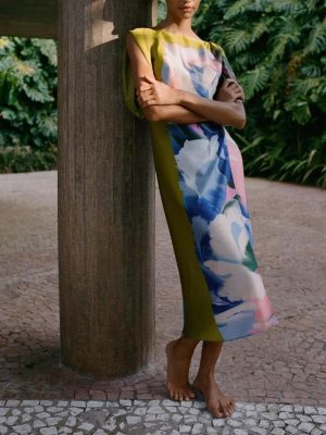 Summer Asymmetric Printed Waist-Defined Midi Dress
