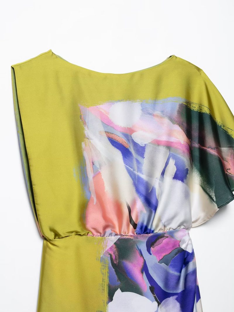 Summer Asymmetric Printed Waist-Defined Midi Dress - Image 3