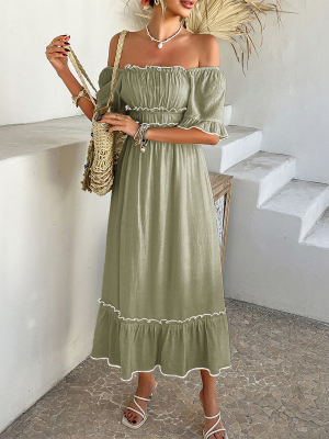 Spring Summer Bohemian Two-Way Contrast Short Sleeve Dress