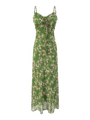 Floral Print Green Suspender Beach Dress