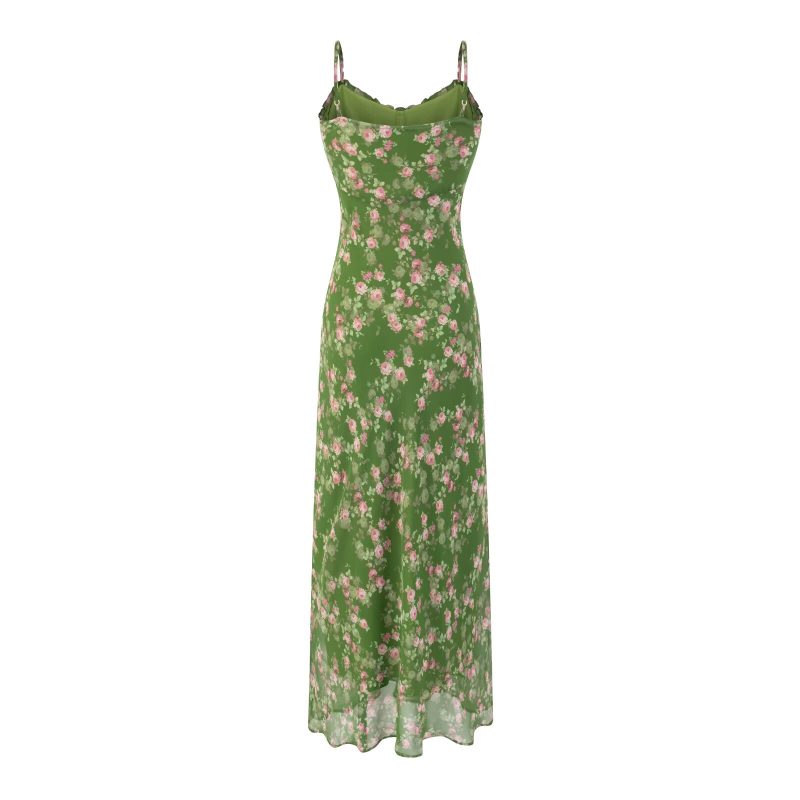 Floral Print Green Suspender Beach Dress - Image 2