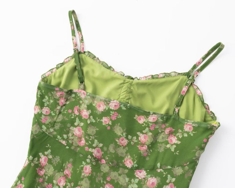 Floral Print Green Suspender Beach Dress - Image 3