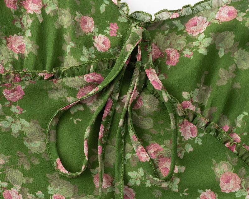 Floral Print Green Suspender Beach Dress - Image 4