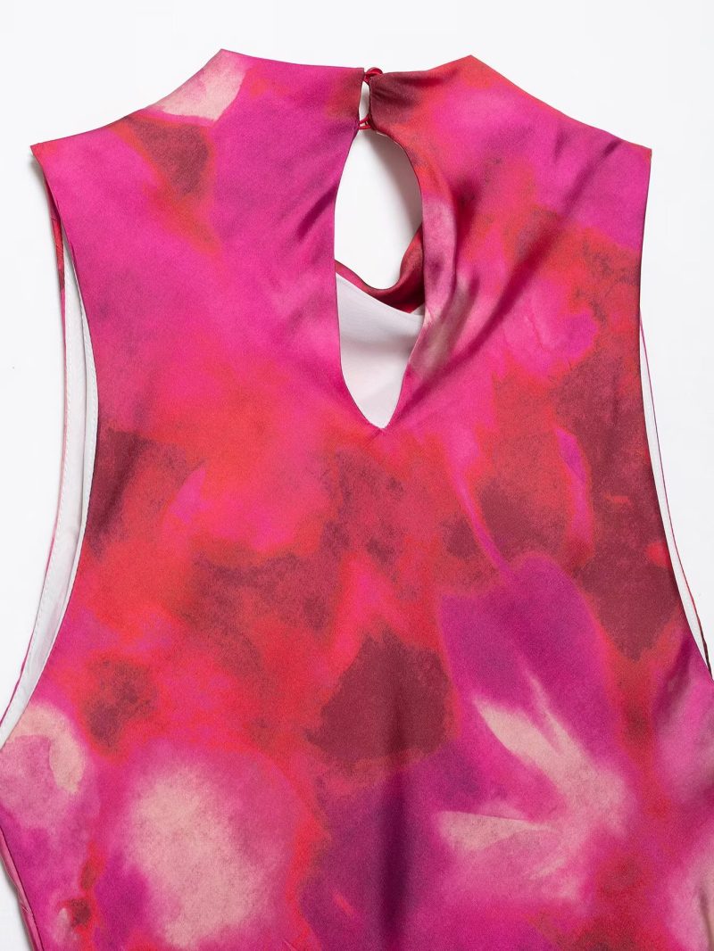 Slim Silk Satin Printed Midi Dress Women - Image 3