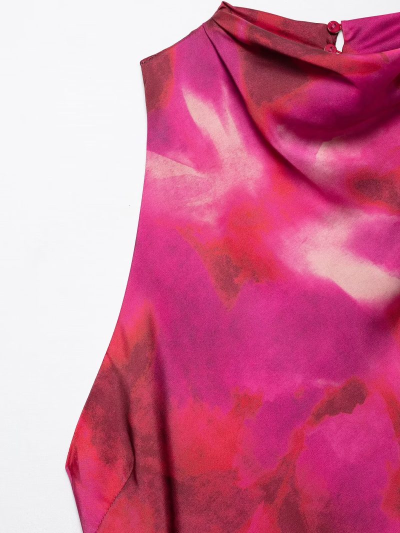 Slim Silk Satin Printed Midi Dress Women - Image 4