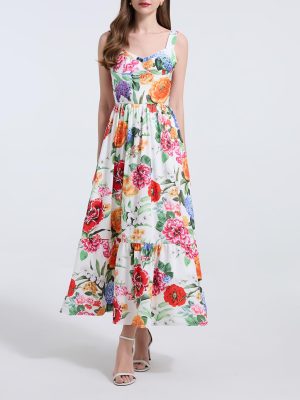 Elegant Summer Print Halter A-Line Dress