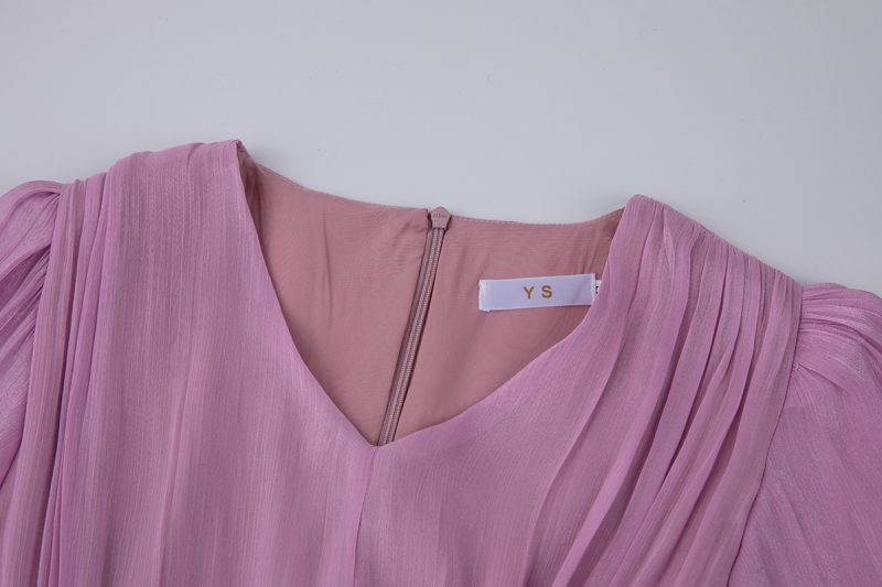Elegant Long Sleeve Diamond Belt Pleated Dress - Image 3