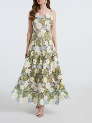 Two-Tone Lace Halter Cutout Swing Dress
