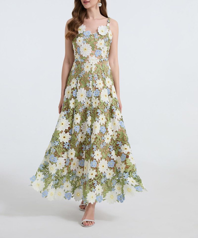 Two-Tone Lace Halter Cutout Swing Dress