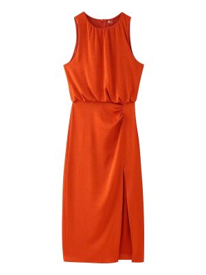 Pleated Decorative Silk Satin Dress
