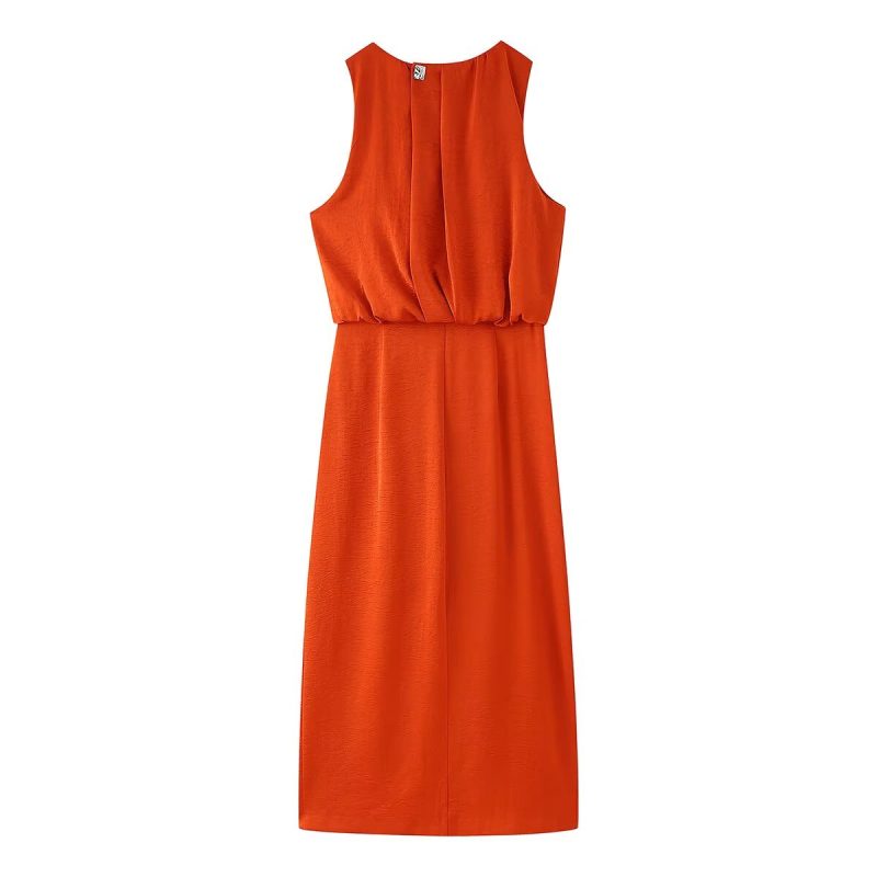 Pleated Decorative Silk Satin Dress - Image 2