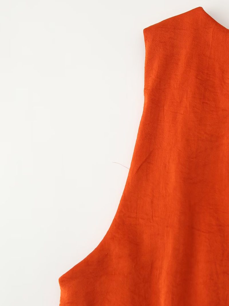 Pleated Decorative Silk Satin Dress - Image 3