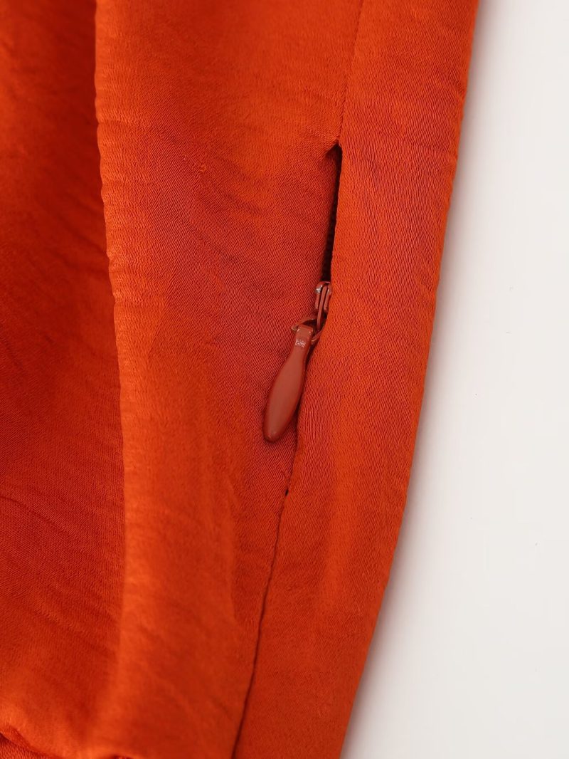 Pleated Decorative Silk Satin Dress - Image 4
