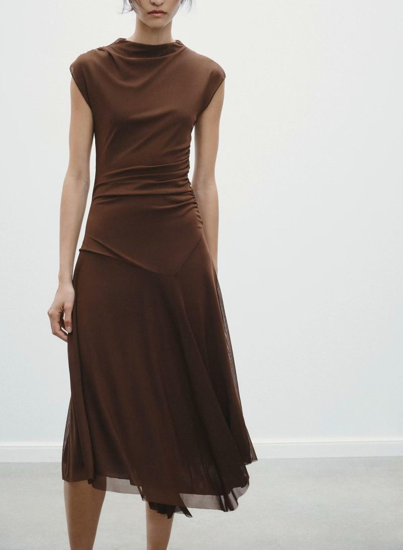 Spring Sleeveless Pleated Silk Net Dress