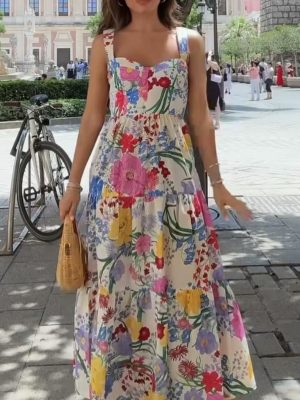 Floral Print Slim Strap Summer Dress