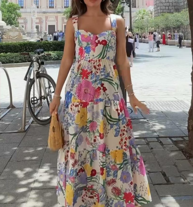 Floral Print Slim Strap Summer Dress