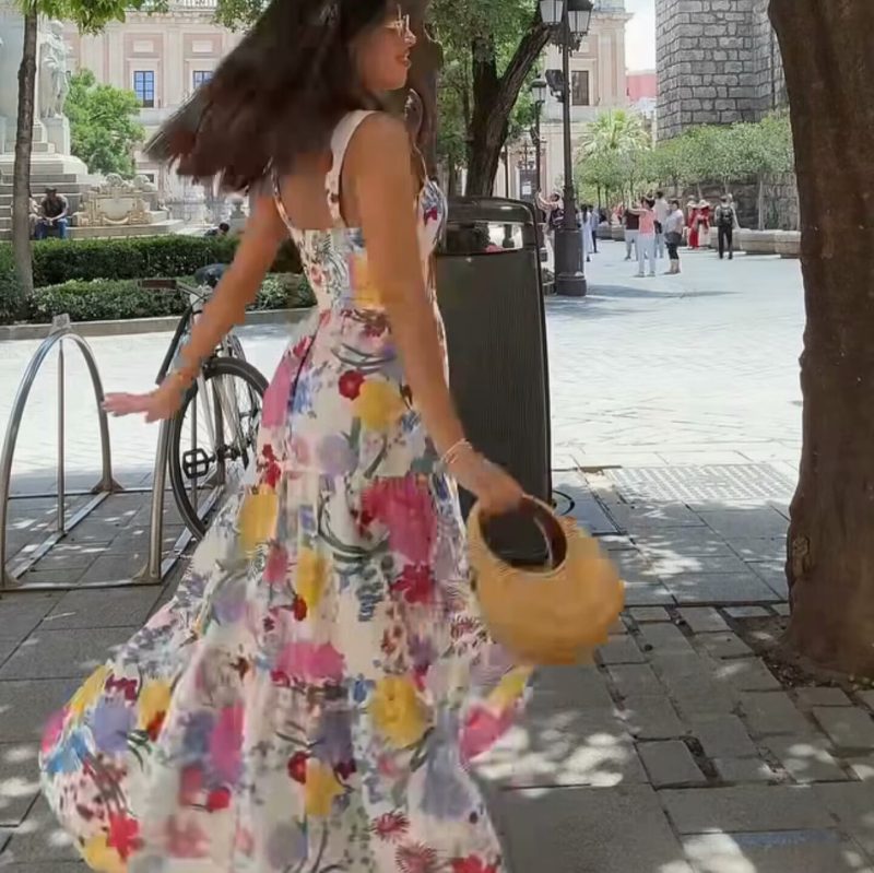 Floral Print Slim Strap Summer Dress - Image 2
