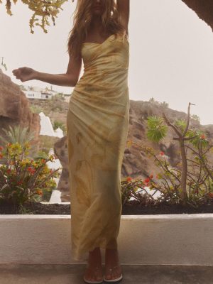 Printed Silk Net Sleeveless Midi Dress