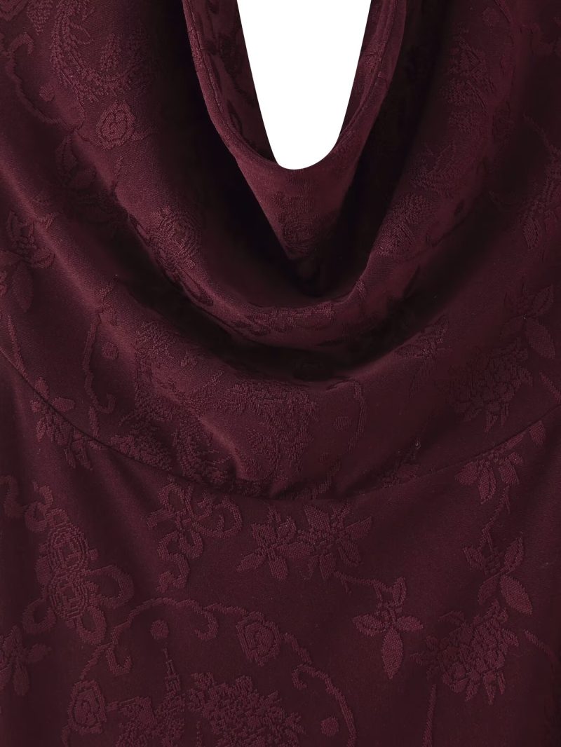 Backless Silk Satin Jacquard Halter Dress - Image 4