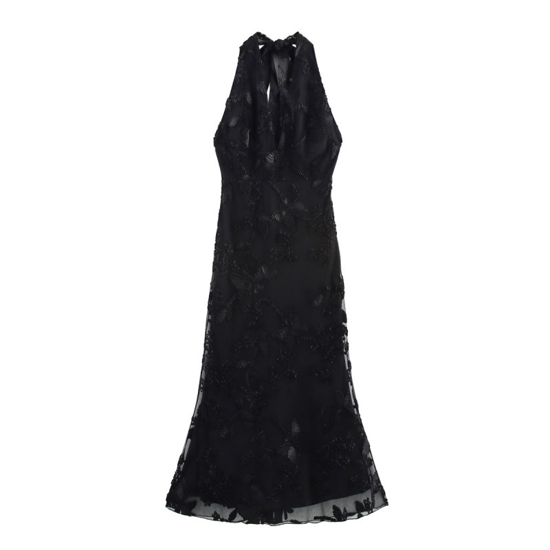 Sexy Deep V Plunge Floral Embroidered Dress