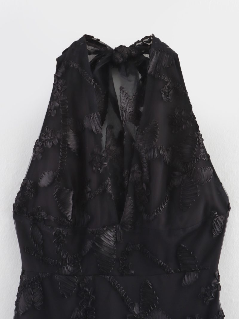 Sexy Deep V Plunge Floral Embroidered Dress - Image 3