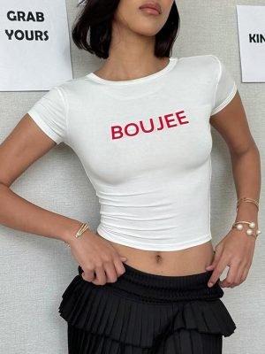 Sexy Letter Print Short Sleeve T-Shirt Women