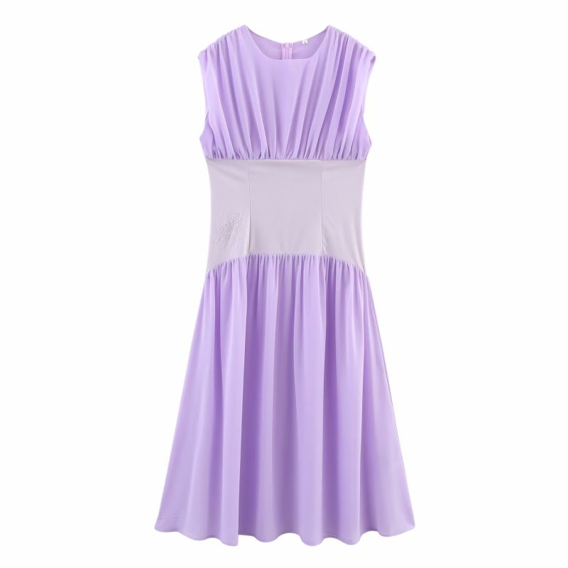 Spring Sleeveless Pleated Cinched Maxi Dress