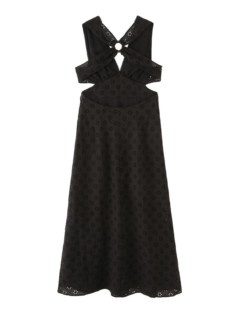 Hollow Out Embroidered Halter Backless Dress - Image 2