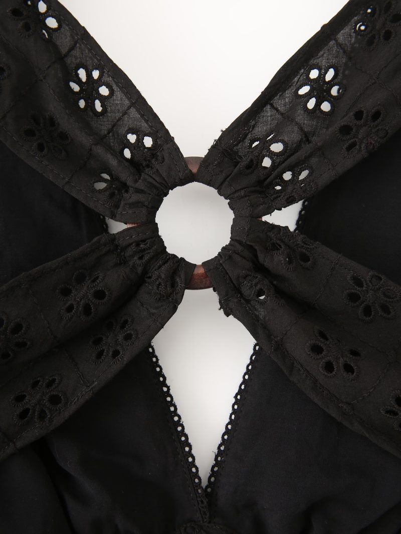 Hollow Out Embroidered Halter Backless Dress - Image 4