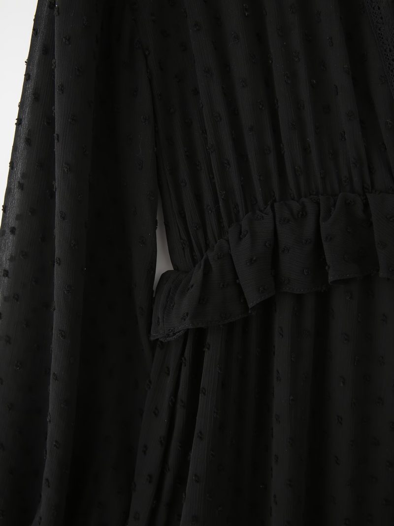 Laminated Tulle V-Neck Long Sleeve Dress - Image 3