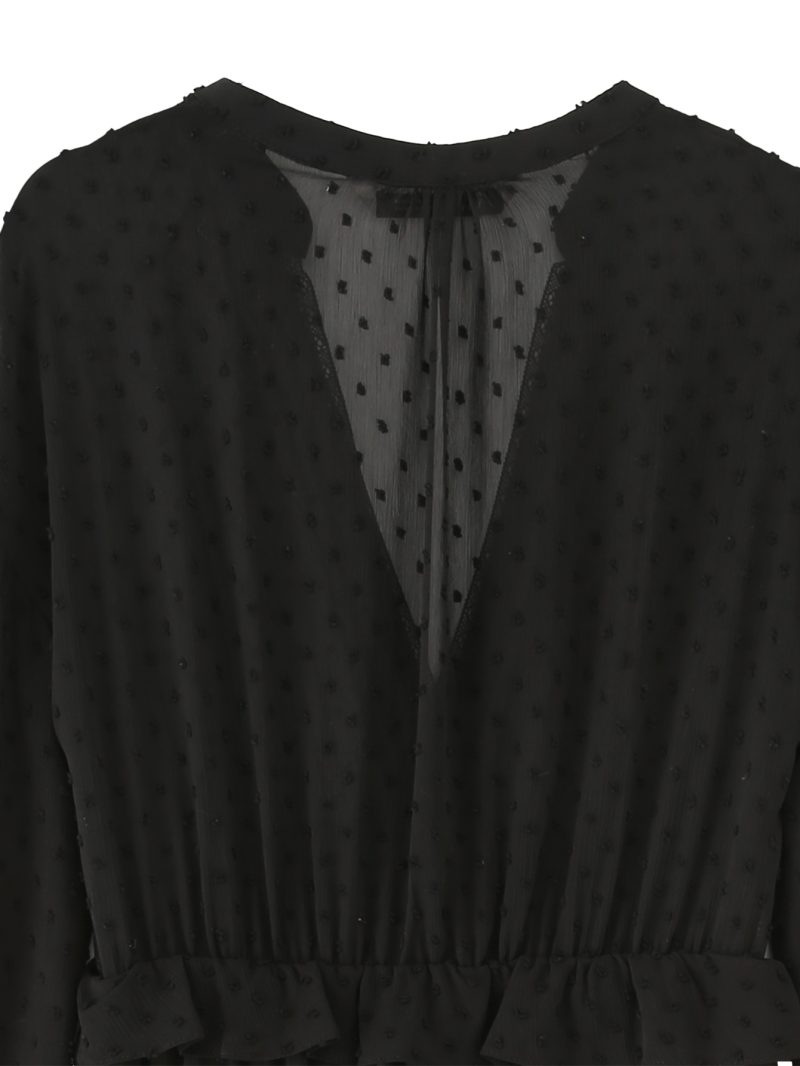 Laminated Tulle V-Neck Long Sleeve Dress - Image 4