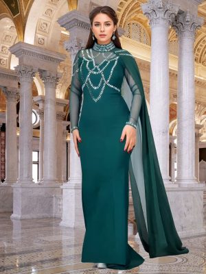 Elegant Rhinestone Shawl Dress with Slim Fit