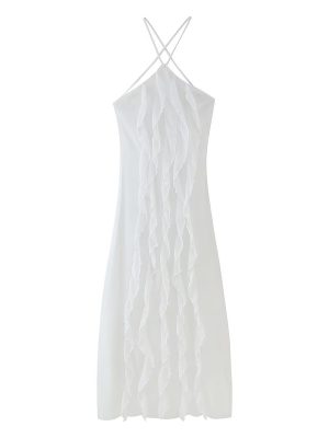 Simple Thin Ruffled Halter Lace-Up Dress