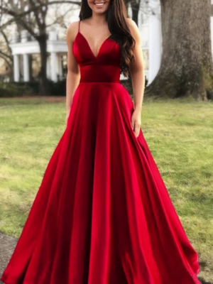 Sexy V-Neck Sleeveless Solid Color Evening Dress